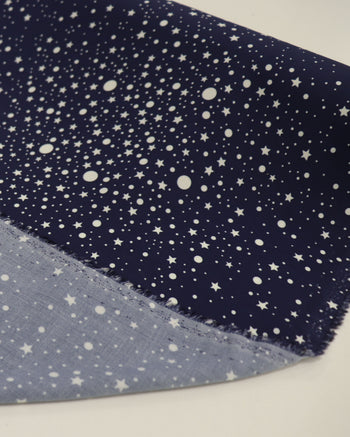 Tecido Viscose Italiano Constelação Branco e Azul Marinho
