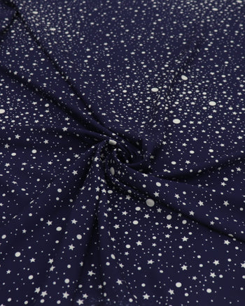 Tecido Viscose Italiano Constelação Branco e Azul Marinho