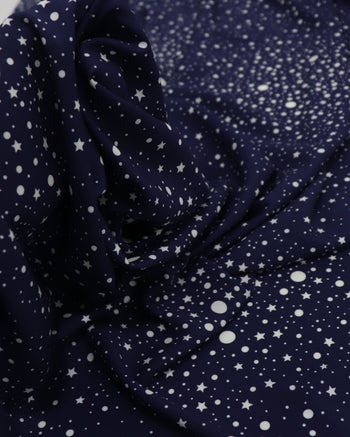 Tecido Viscose Italiano Constelação Branco e Azul Marinho