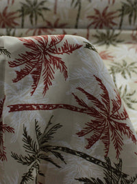 Tecido Viscose Palmeiras Verde Vermelho e Bege
