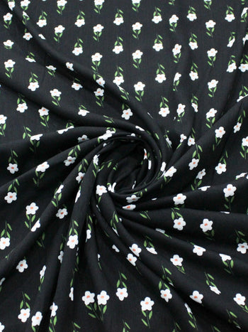 Tecido Viscose Texturizada Flores Verde Branco e Preto