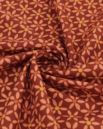 Tecido Viscose Premium Tapete Floral Amarelo Queimado, Rosé e Marsala