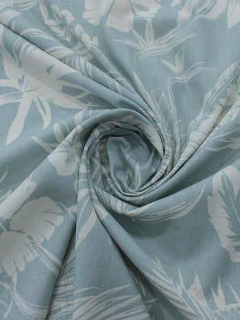 Tecido Linho Misto Camisaria Macro Folhagens Cinza e Creme