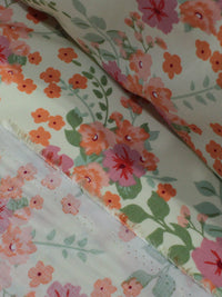 Tecido Viscose Estampa Floral Rosa Laranja e Bege