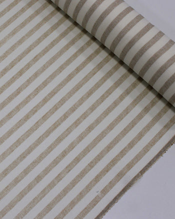 Tecido Linho Misto Listrado Caramelo e Offwhite
