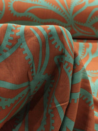 Tecido Viscose Texturizada Floral Verde e Laranja