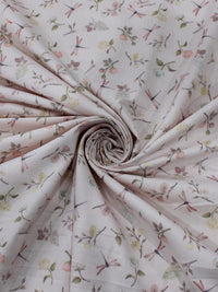 Tecido Sarja Mista com Elastano Flores e Libelulas Rosa Quartzo