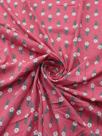 Tecido Viscose Texturizada Flores Verde Branco e Rosa