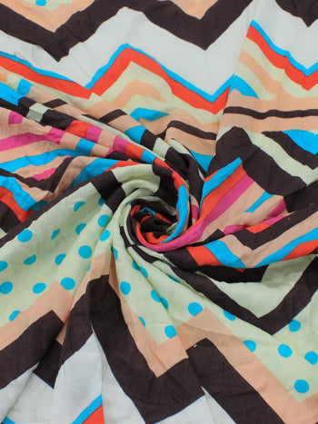 Tecido Viscose Estampa Chevron Etnico Bege Laranja e Preto