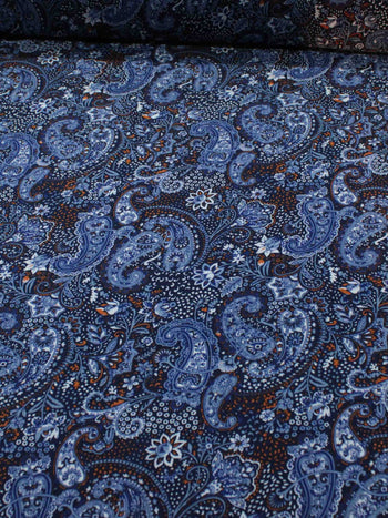 Tecido Viscose Estampa Paisley Azul Marinho
