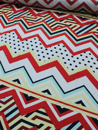 Tecido Viscose Estampa Chevron Etnico Amarelo Vermelho e Branco