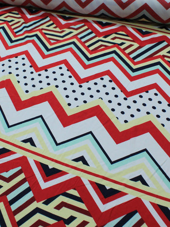 Tecido Viscose Estampa Chevron Etnico Amarelo Vermelho e Branco