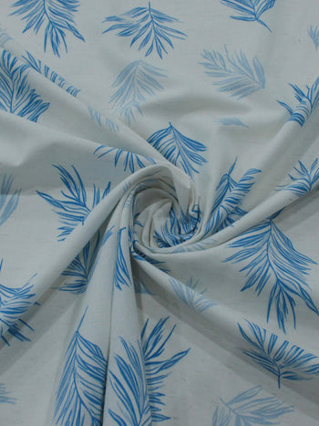 Tecido Linho Misto Camisaria Folhagem Azul e Cru