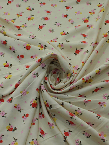 Tecido Viscose Texturizada Estampa Floral Vermelho Rosa e Bege