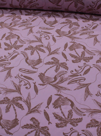 Tecido Viscose Texturizada Estampa Selva Marrom e Rosa