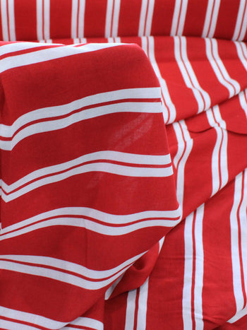Tecido Viscose Listrado Duplo Vermelho e Branco
