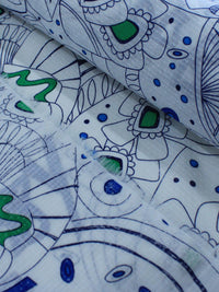 Tecido Cambraia de Algodão Desenhos Abstratos Baby Azul e Branco