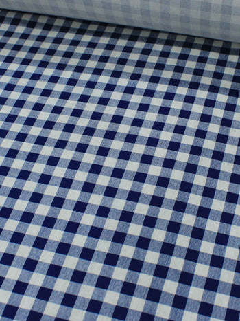 Tecido Linho Misto Leve Micro Xadrez Azul Marinho e Branco