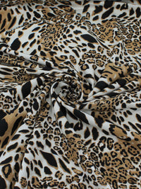 Tecido Linho Misto Leve Animal Print Classico Preto e Bege