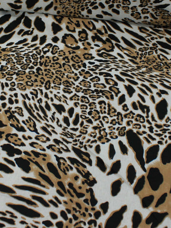 Tecido Linho Misto Leve Animal Print Classico Preto e Bege