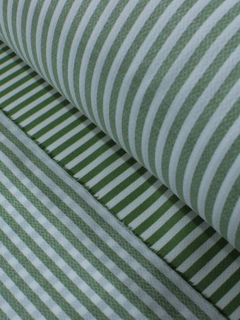 Tecido Viscose Mista Maquinetada Listras Verde Musgo e Branco