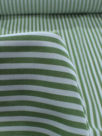 Tecido Viscose Mista Maquinetada Listras Verde Musgo e Branco