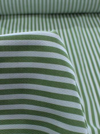 Tecido Viscose Mista Maquinetada Listras Verde Musgo e Branco