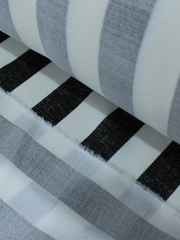 Tecido Crepe de Viscose Macro Listras Preto e Branco