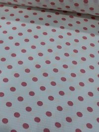 Tecido Viscose Maquinetada Poá Rosa e Branco