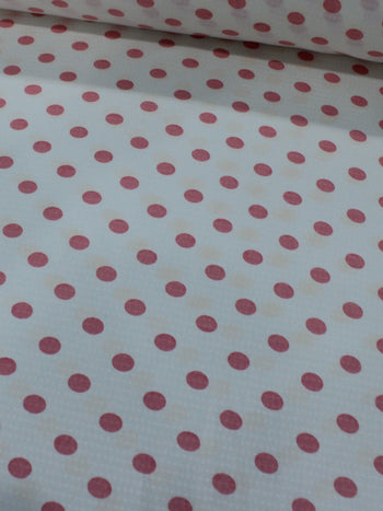 Tecido Viscose Maquinetada Poá Rosa e Branco