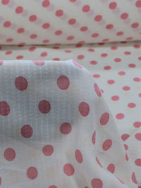 Tecido Viscose Maquinetada Poá Rosa e Branco