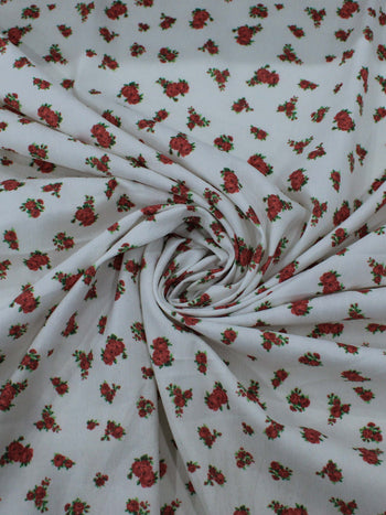 Tecido Sarja Mista com Elastano Micro Rosas Branco