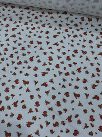Tecido Sarja Mista com Elastano Micro Rosas Branco