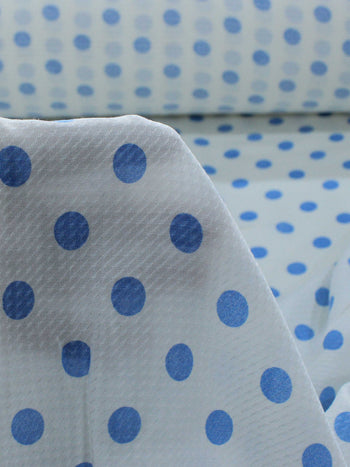 Tecido Viscose Maquinetada Poá Azul e Branco