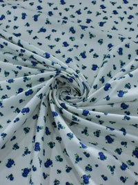 Tecido Sarja Mista com Elastano Micro Rosas Azul e Branco