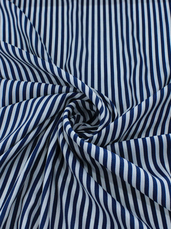 Tecido Viscose Mista Maquinetada Listras Azul Marinho e Branco