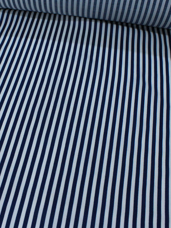 Tecido Viscose Mista Maquinetada Listras Azul Marinho e Branco