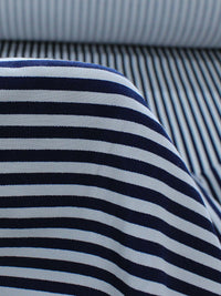 Tecido Alfaiataria de Viscose Listras Azul Marinho e Branco