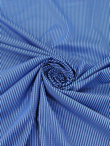 Tecido Viscose Mista Grossa Maquinetada Listras Tons de Azul e Preto
