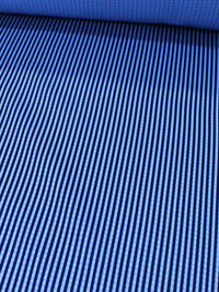 Tecido Viscose Mista Grossa Maquinetada Listras Tons de Azul e Preto