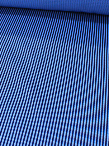 Tecido Viscose Mista Grossa Maquinetada Listras Tons de Azul e Preto