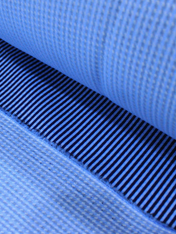 Tecido Viscose Mista Grossa Maquinetada Listras Tons de Azul e Preto