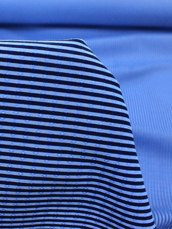 Tecido Viscose Mista Maquinetada Micro Listras Azul Marinho e Azul