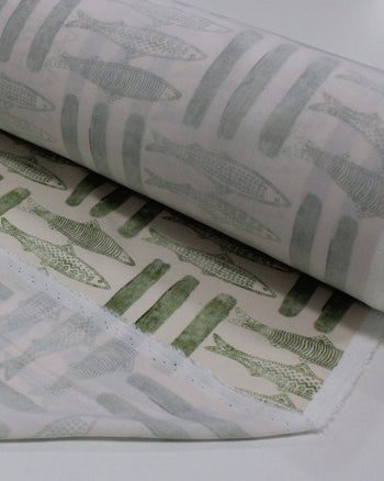 Tecido Viscose Premium Sardine Estampada Verde Menta Sálvia e Creme