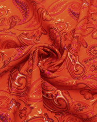 Tecido Viscose com Lurex Cashmere Estampado Rosa e Laranja Vibrante