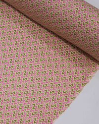 Tecido Viscose com Lurex Micro Estampa Verde, Rosa e Creme
