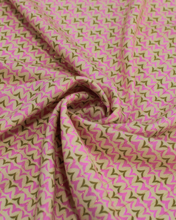 Tecido Viscose com Lurex Micro Estampa Verde, Rosa e Creme