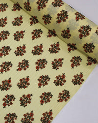 Tecido Viscose com Lurex Buquê Floral Verde, Vermelho e Creme