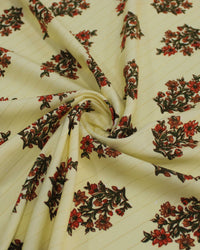 Tecido Viscose com Lurex Buquê Floral Verde, Vermelho e Creme