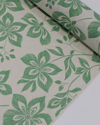 Tecido Linho Misto Estampa Floral Verde Menta e Cru
